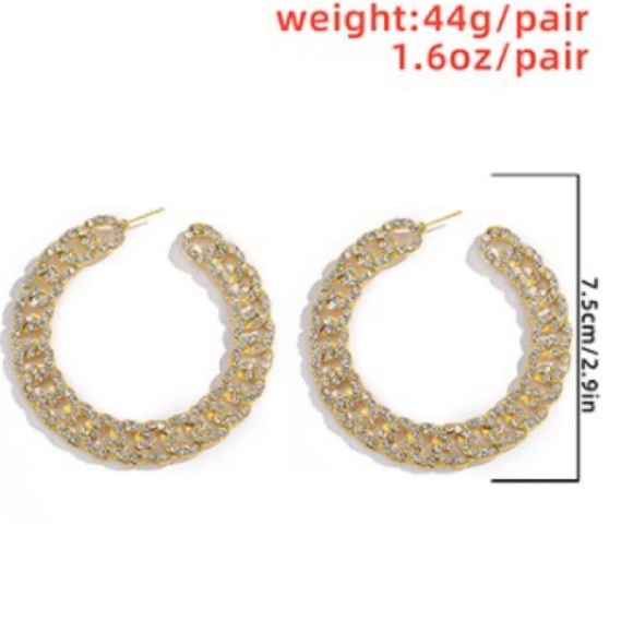 Retro Cuban Link Rhinestone Hoop Earrings (Various Colors) - Picture 6 of 9